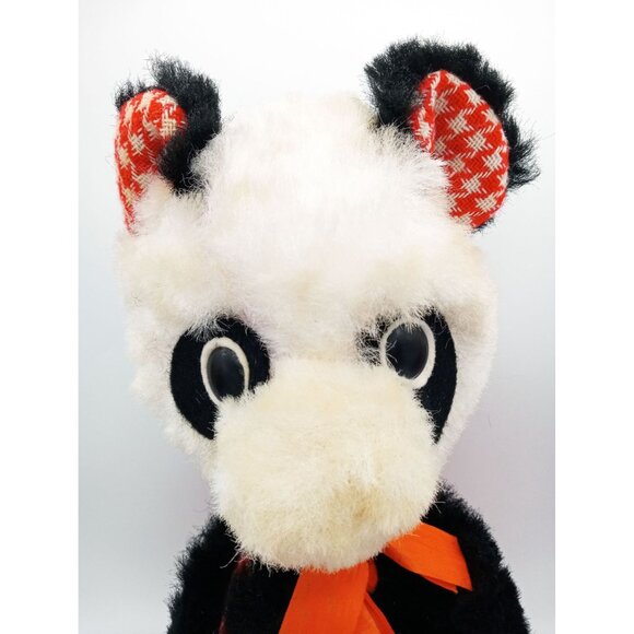 Gund Panda Vintage 1971 Plush Orange Bow Red Houndstooth Accents 13 Inches - Picture 3 of 16